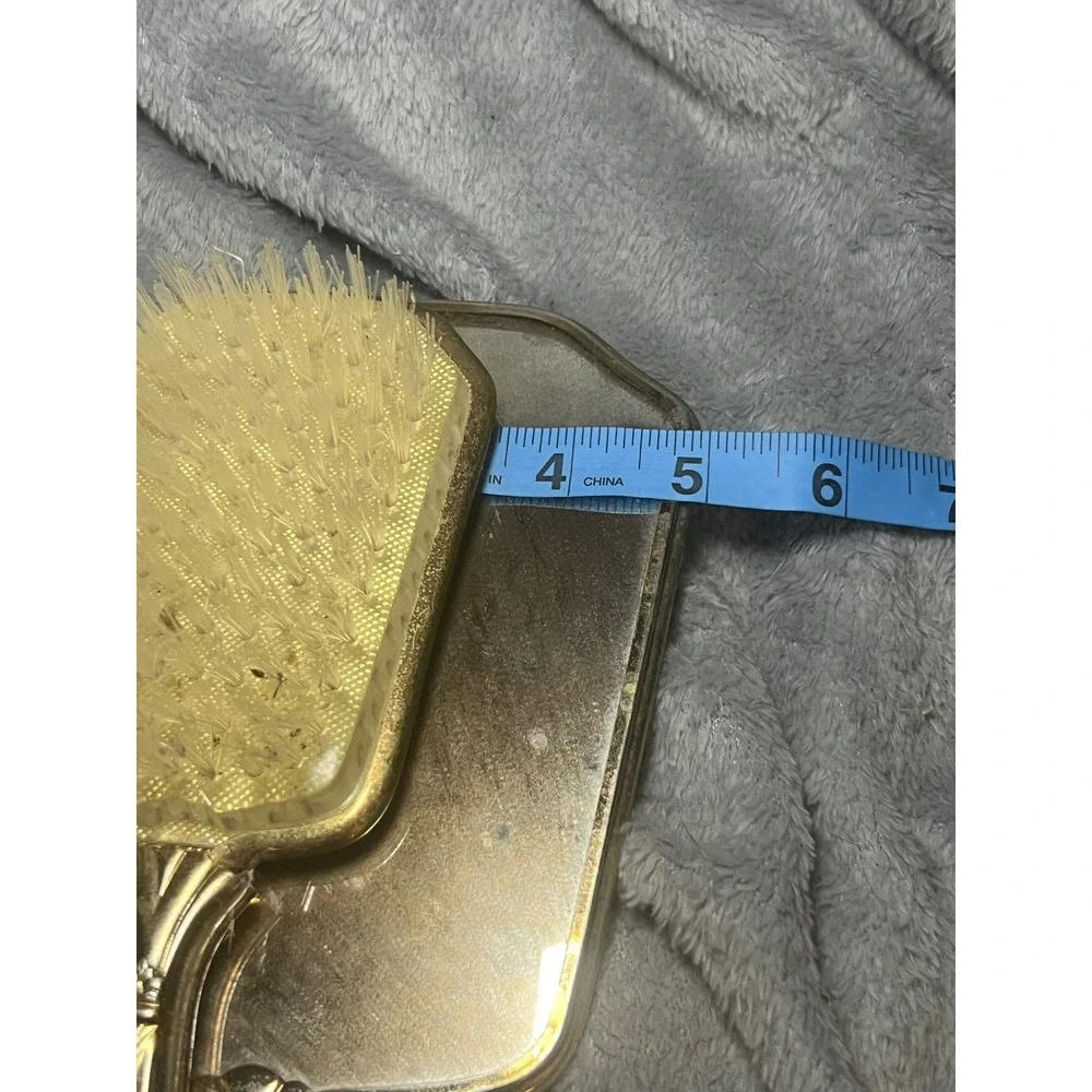 Vintage Gold Vanity Mirror Hair Brush Set Floral Brocade‎ Design Dressing Set